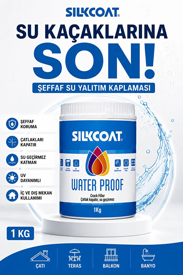 Tam Elastik Waterproof – Şeffaf Su Yalıtım Malzemesi -Çatlak ve Derz İçin Su Geçirmez İzolasyon 1 KG
